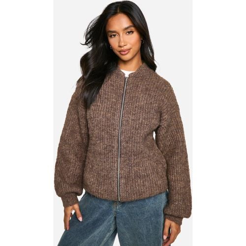 Chaqueta Petite Bomber Oversize De Punto Con Cremallera - boohoo - Modalova