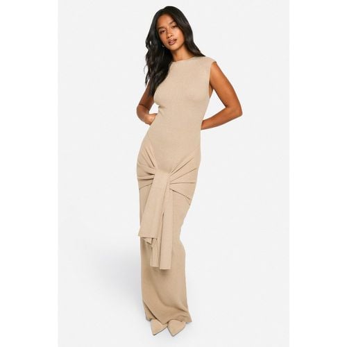 Vestido Petite Maxi De Punto Y Canalé Premium Con Atadura En La Cintura - boohoo - Modalova