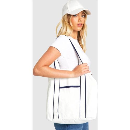 Borsa Tote in tela con dettagli a contrasto - boohoo - Modalova