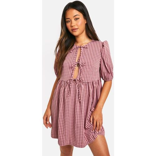 Vestido Mini De Cuadros Vichy Con Atadura Frontal - boohoo - Modalova