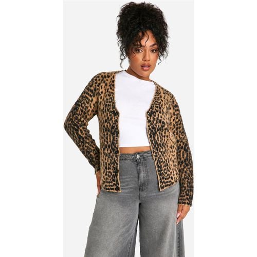 Cardigan Plus Size oversize spazzolato leopardato - boohoo - Modalova