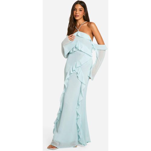 Vestito maxi in chiffon con scollo Bardot e arricciature - boohoo - Modalova