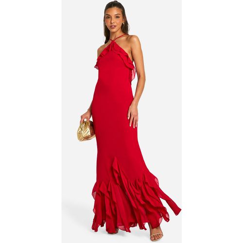 Vestito maxi allacciato al collo con arricciature - boohoo - Modalova