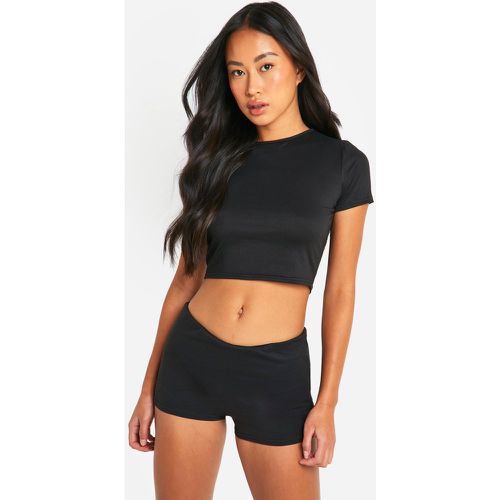 Lounge Fold Over Micro Short, Negro - boohoo - Modalova