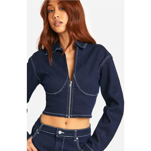 Chaqueta Vaquera Estilo Corsé Con Costuras En Contraste Y Detalle De Copas - boohoo - Modalova