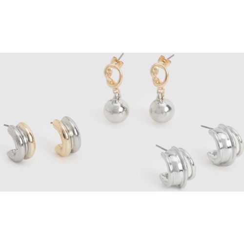 Pack De 3 Pendientes De Metales Mixtos - boohoo - Modalova