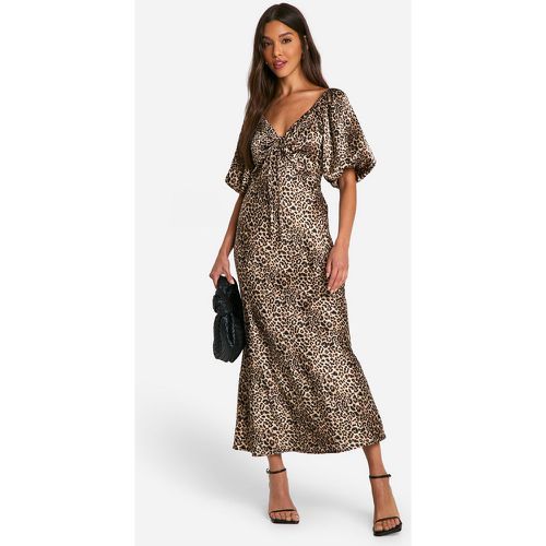 Vestito longuette leopardato con maniche a sbuffo - boohoo - Modalova