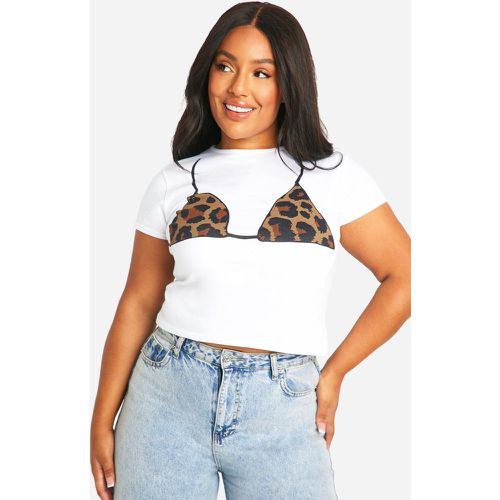 Plus Leopard Bra Baby Tee, Bianco - boohoo - Modalova