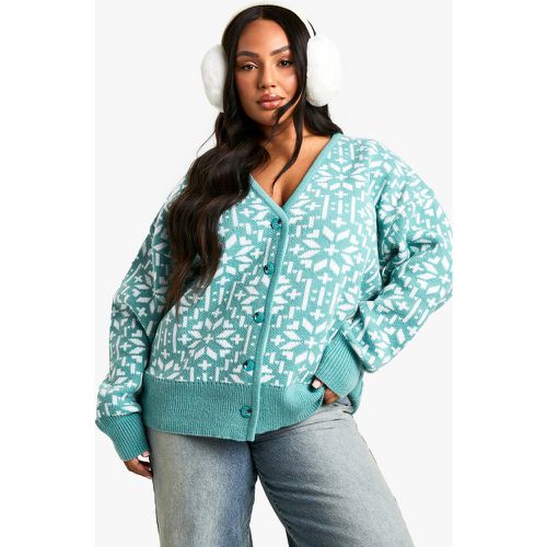 Cardigan Plus Size Premium in maglia con motivi Fairisle e fiocchi di neve - boohoo - Modalova