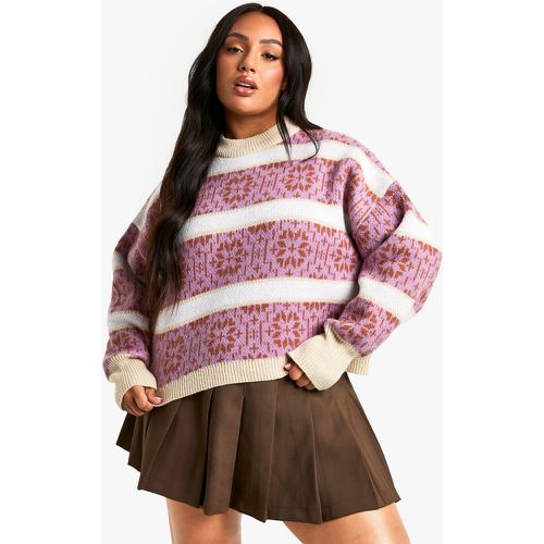 Maglione Plus Size Premium in maglia a righe con motivi Fairisle - boohoo - Modalova