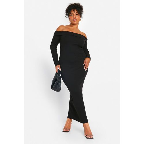 Vestito maxi Plus Size Basic a coste con scollo Bardot - boohoo - Modalova