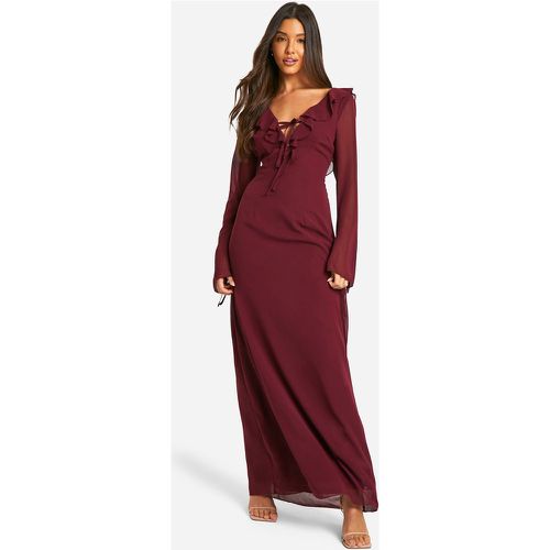 Vestito maxi in chiffon con arricciature e laccetti sulle maniche - boohoo - Modalova