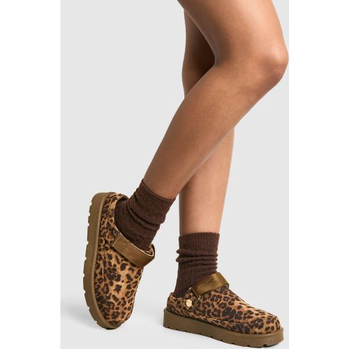 Sandali Mules comodi con slingback e dettagli leopardati - boohoo - Modalova