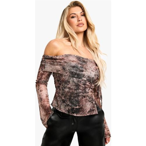 Top De Malla Con Escote Bardot Y Solapa - boohoo - Modalova