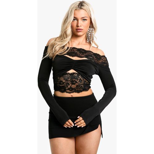 Top seducente in pizzo con scollo Bardot - boohoo - Modalova