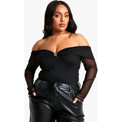 Body Plus Size in Stretch con scollo Bardot e finiture - boohoo - Modalova