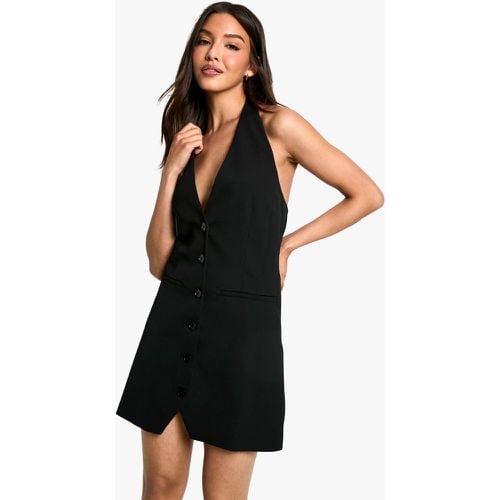 Vestido Mini De Tela Con Escote Halter Y Botones - boohoo - Modalova