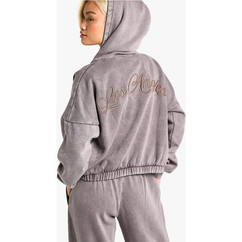 Sudadera Recta Sobreteñida Con Cremallera Y Bordado De Los Angeles - boohoo - Modalova