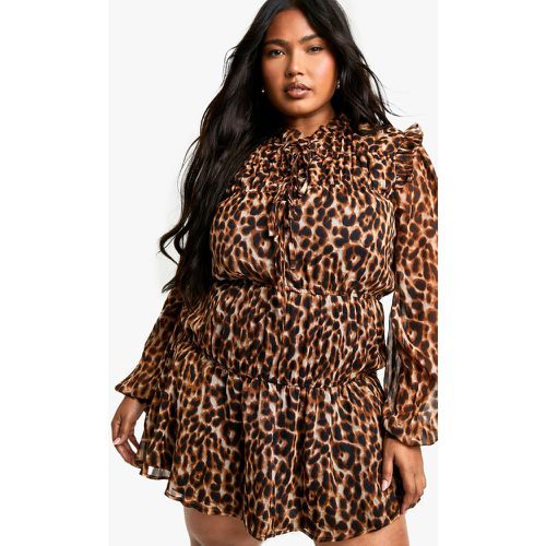 Vestido Plus Holgado De Leopardo Con Atadura Frontal - boohoo - Modalova