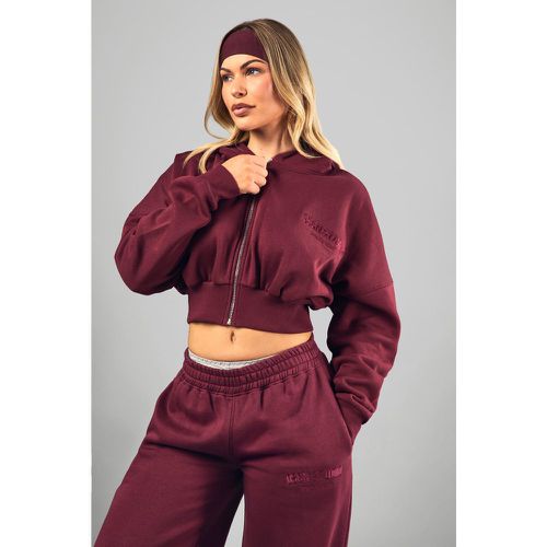 Felpa squadrata corta con applique Dsgn Studio, zip e cappuccio - boohoo - Modalova