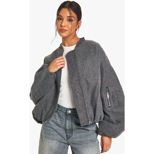 GIACCA BOMBER EFFETTO LANA, Grigio - boohoo - Modalova