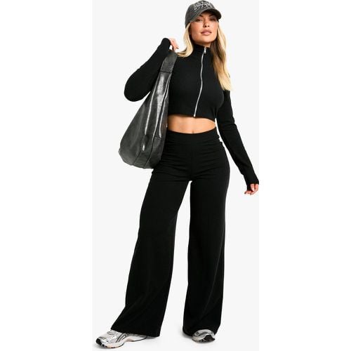 Top a coste in 2 toni con zip frontale & pantaloni a gamba ampia - boohoo - Modalova