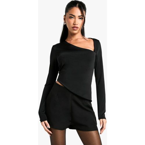 Top a maniche lunghe seducente con scollo asimmetrico e fondo - boohoo - Modalova