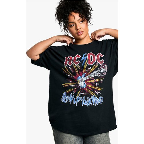 T-shirt Plus Size oversize con stampa ufficiale ACDC e fascette grafiche - boohoo - Modalova