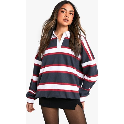 Camicia da Rugby oversize a righe con colletto - boohoo - Modalova