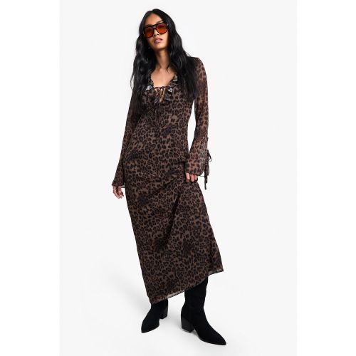 Vestito maxi a trapezio in chiffon leopardato con arricciature - boohoo - Modalova