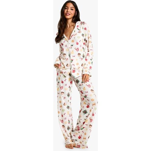 Set pantaloni a maniche lunghe con stampa natalizia - boohoo - Modalova