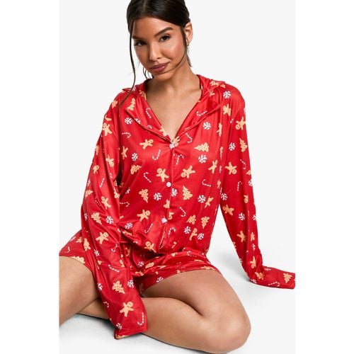 Pijama Navideño De Pantalón Corto Y Manga Larga Con Estampado De Muñeco De Jengibre - boohoo - Modalova