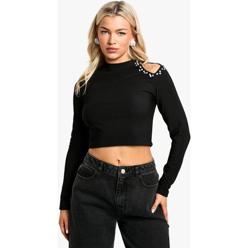 Top monospalla con strass termoadesivi - boohoo - Modalova