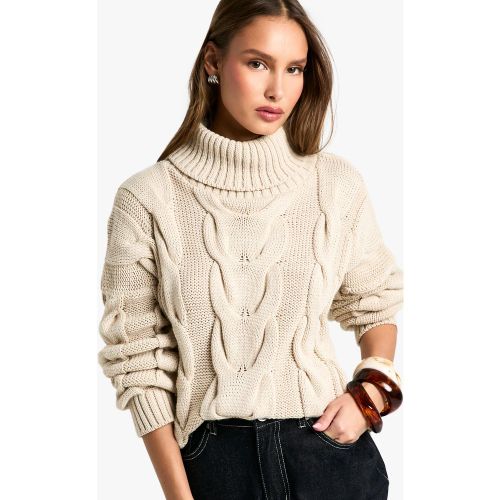 Jersey Oversize De Punto En Ochos Grueso Con Cuello Vuelto - boohoo - Modalova