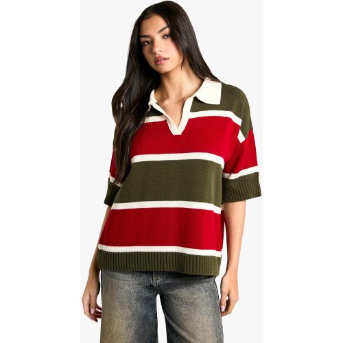 Top Oversize De Rugby De Punto Con Rayas - boohoo - Modalova