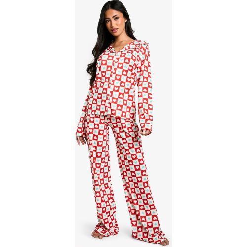 Pijama De San Valentín De Pantalón Largo Y Camisa De Manga Larga Con Estampado De Corazones - boohoo - Modalova