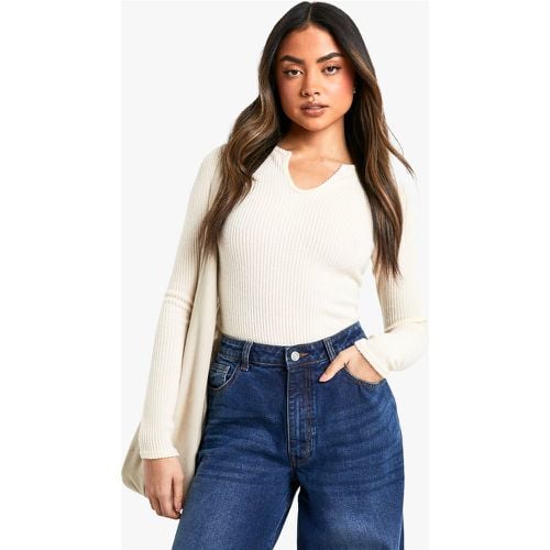 Brushed Chunky Rib Notch Front Long Sleeve Top - boohoo - Modalova