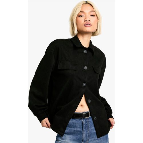 Camisa Oversize Efecto Ante, Negro - boohoo - Modalova