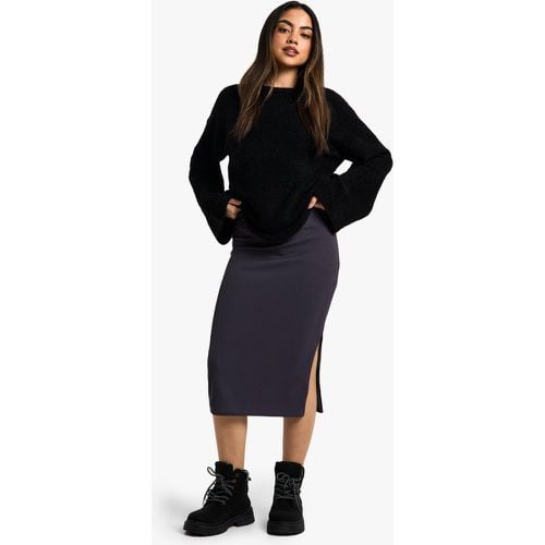 Rib Side Split Midi Skirt, Grigio - boohoo - Modalova