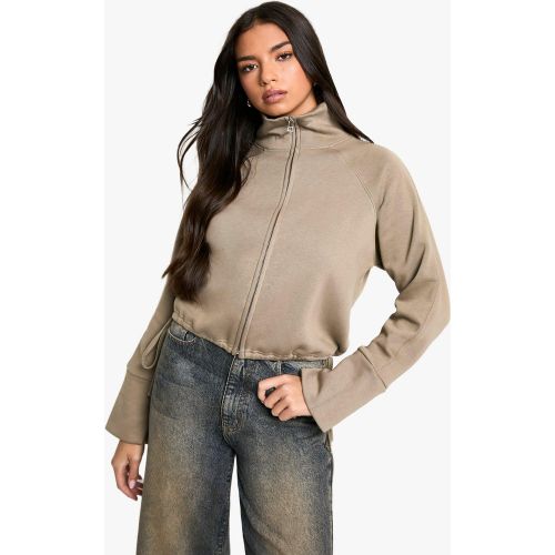 Felpa squadrata oversize con collo a imbuto, zip e cappuccio - boohoo - Modalova