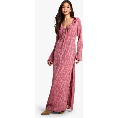 Vestito maxi in jacquard con volant e spacco laterale - boohoo - Modalova