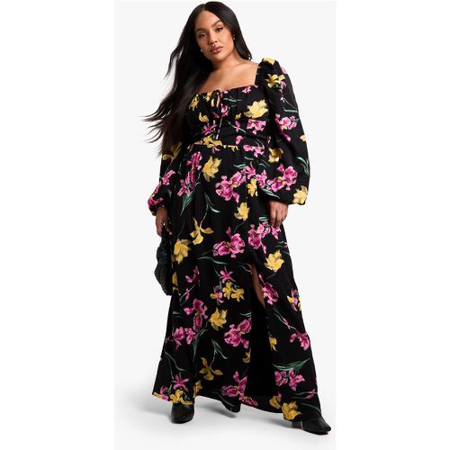 Vestido Plus Maxi De Flores Con Mangas De Globo - boohoo - Modalova