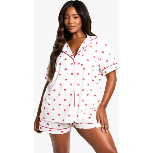 Pijama Plus Corto De Tela Jersey Con Estampado De Corazones - boohoo - Modalova