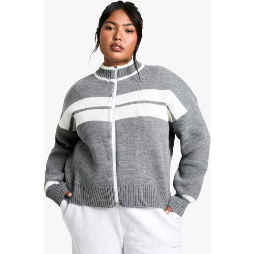 Cardigan Plus Size a righe con zip - boohoo - Modalova