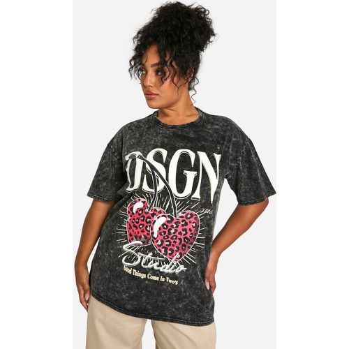 Camiseta Plus Dsgn Desteñida Con Estampado De Leopardo Y Cerezas - boohoo - Modalova