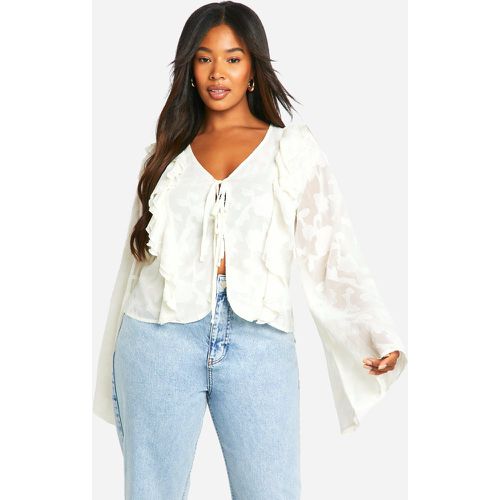 Blusa Plus Size a fiori in burnout con arricciature e laccetti frontali - boohoo - Modalova