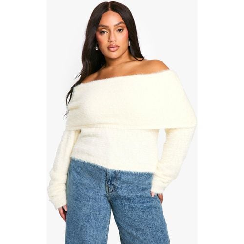 PLUS BARDOT KNITTED TOP, Bianco - boohoo - Modalova