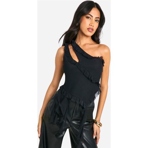 Asymmetric Mesh Top, Negro - boohoo - Modalova