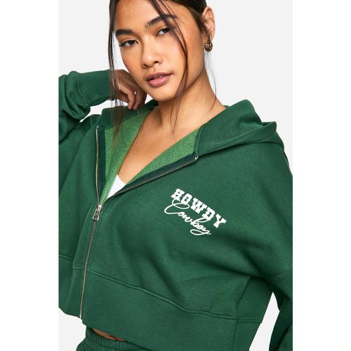 Sudadera Crop Recta Con Capucha, Cremallera Y Estampado Howdy Cowboy - boohoo - Modalova