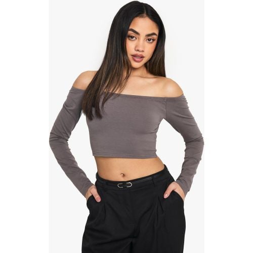 Crop top Basic a maniche lunghe con spalle scoperte - boohoo - Modalova